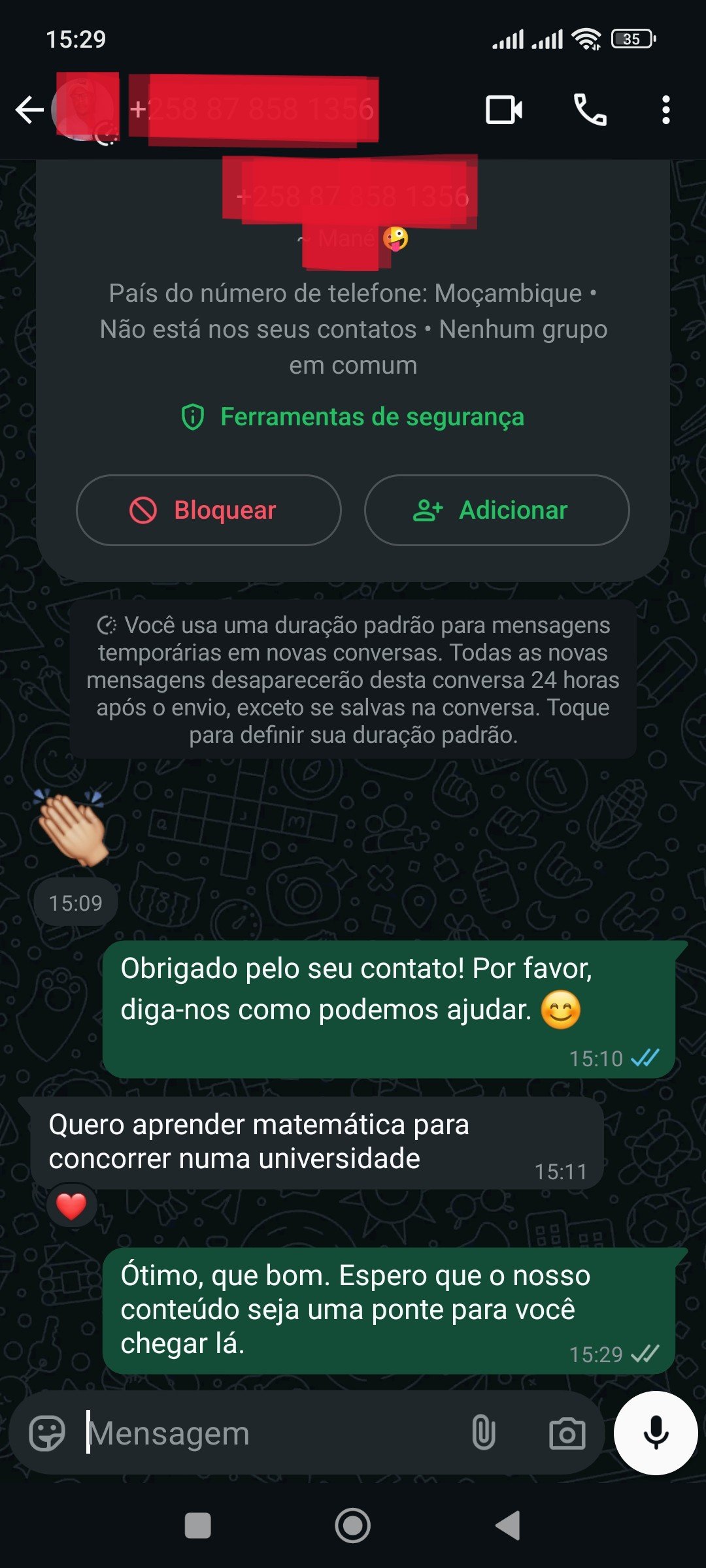 WhatsApp feedback